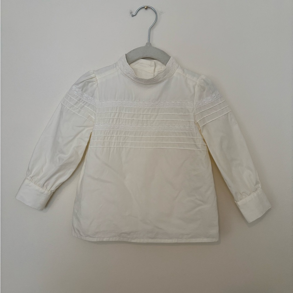 Janie and Jack Cream Pintuck & Lace Blouse